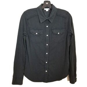 Sundance Snap Front Shirt Blouse Sz XS Washed Black Long Sleeve Cotton Classic